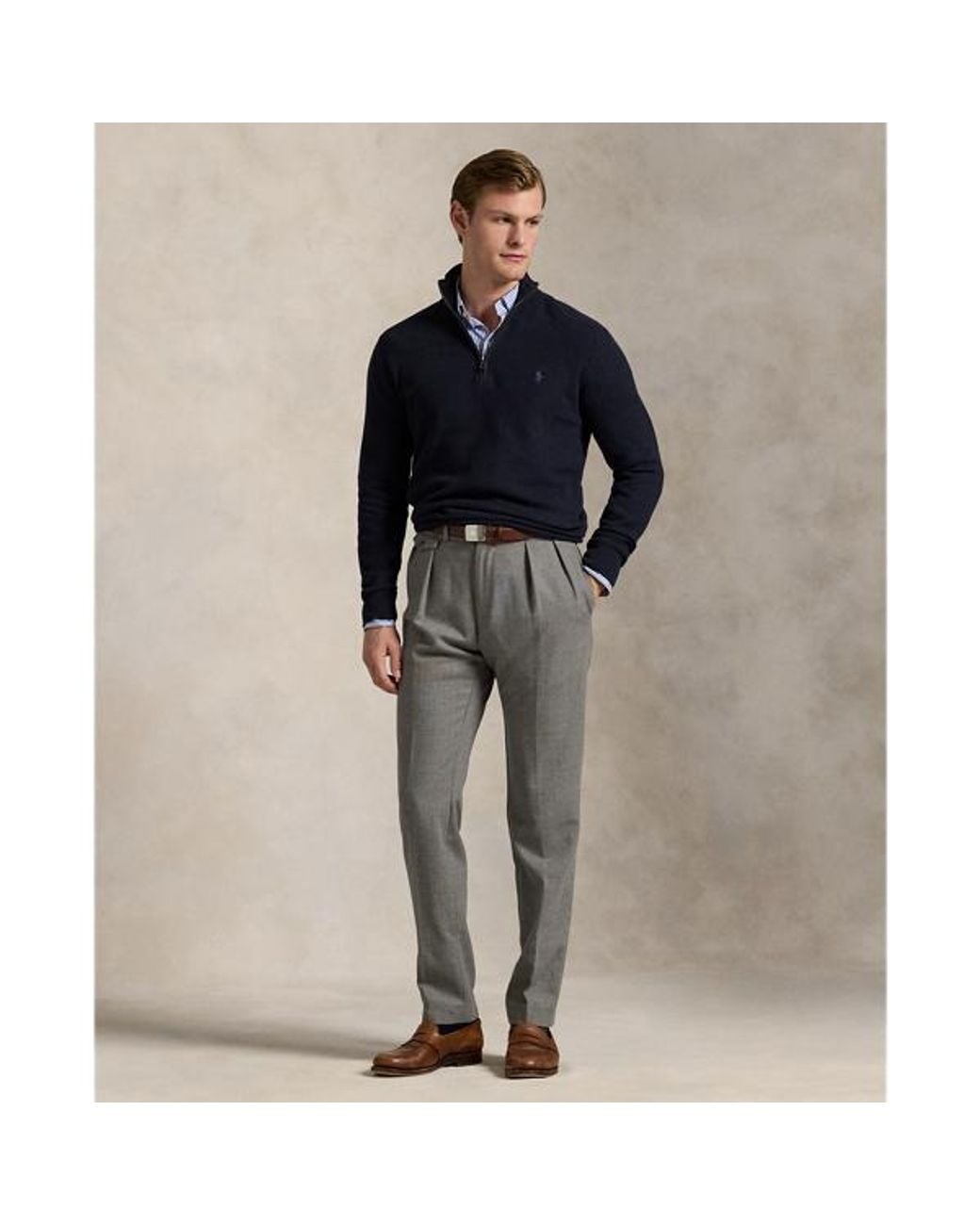 Polo Ralph Lauren Blue Mesh-Knit Cotton Quarter-Zip Sweater for men