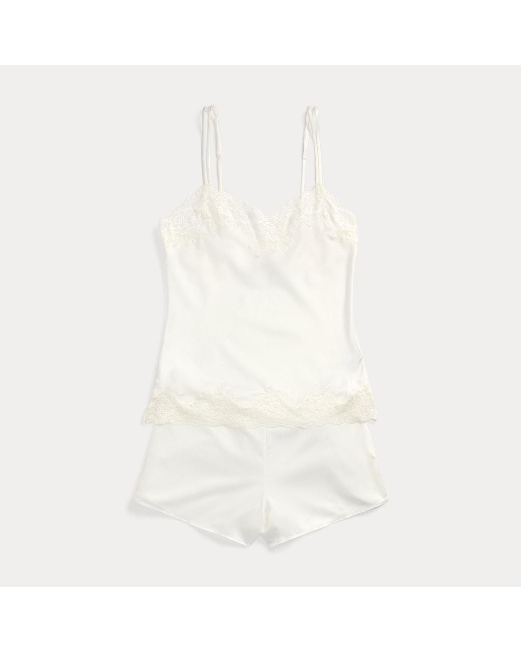 Ralph Lauren White Lace-Trim Satin Camisole Sleep Set