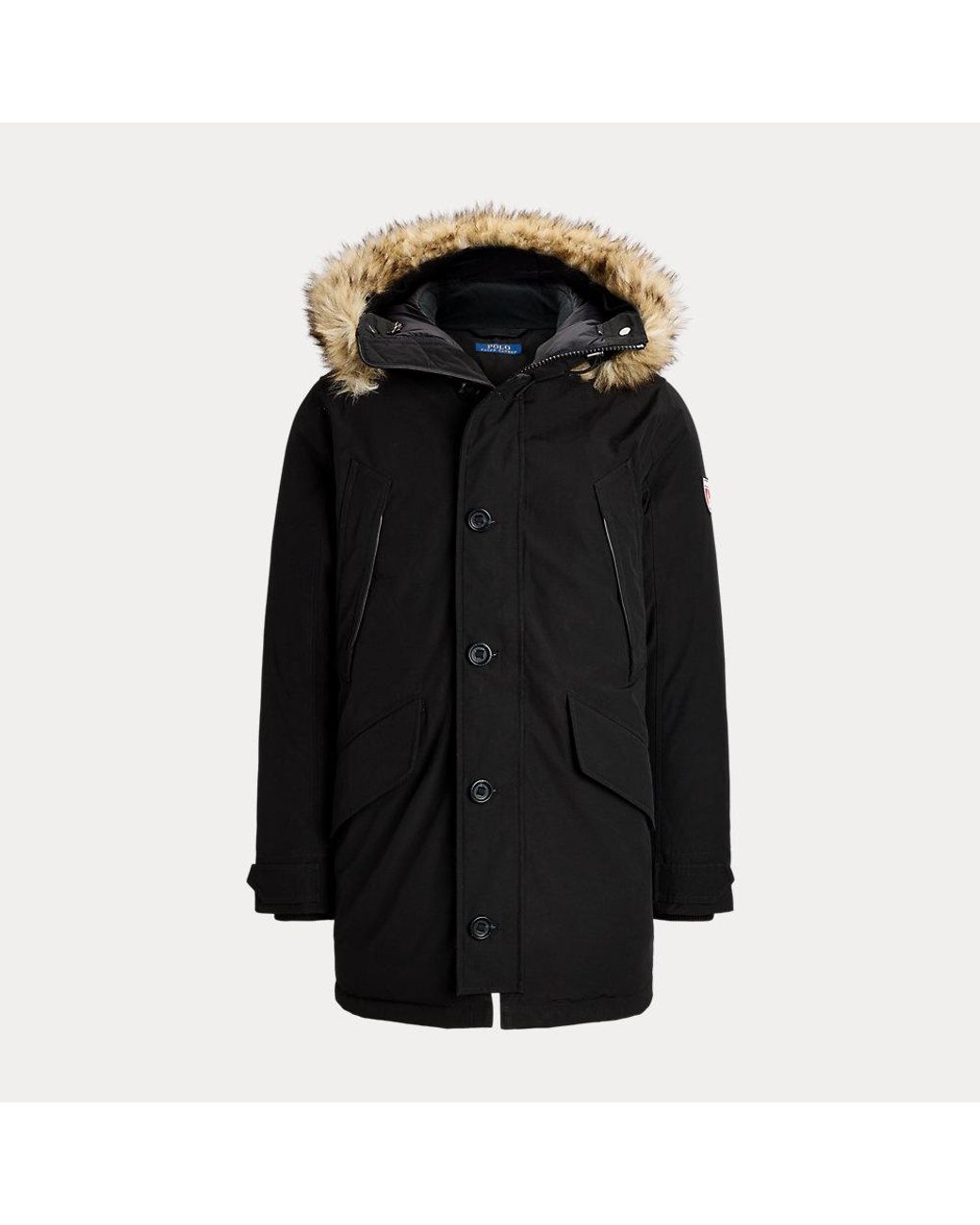Polo Ralph Lauren Faux fur trim Down Hooded Coat in Black for Men Lyst UK