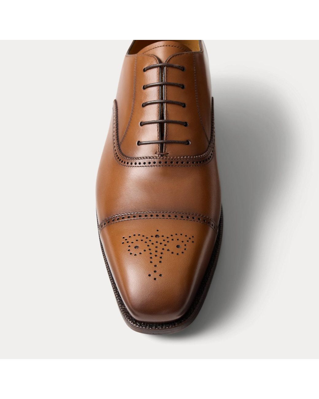 Ralph Lauren Brown Denver Burnished Calfskin Cap-Toe Shoe for men
