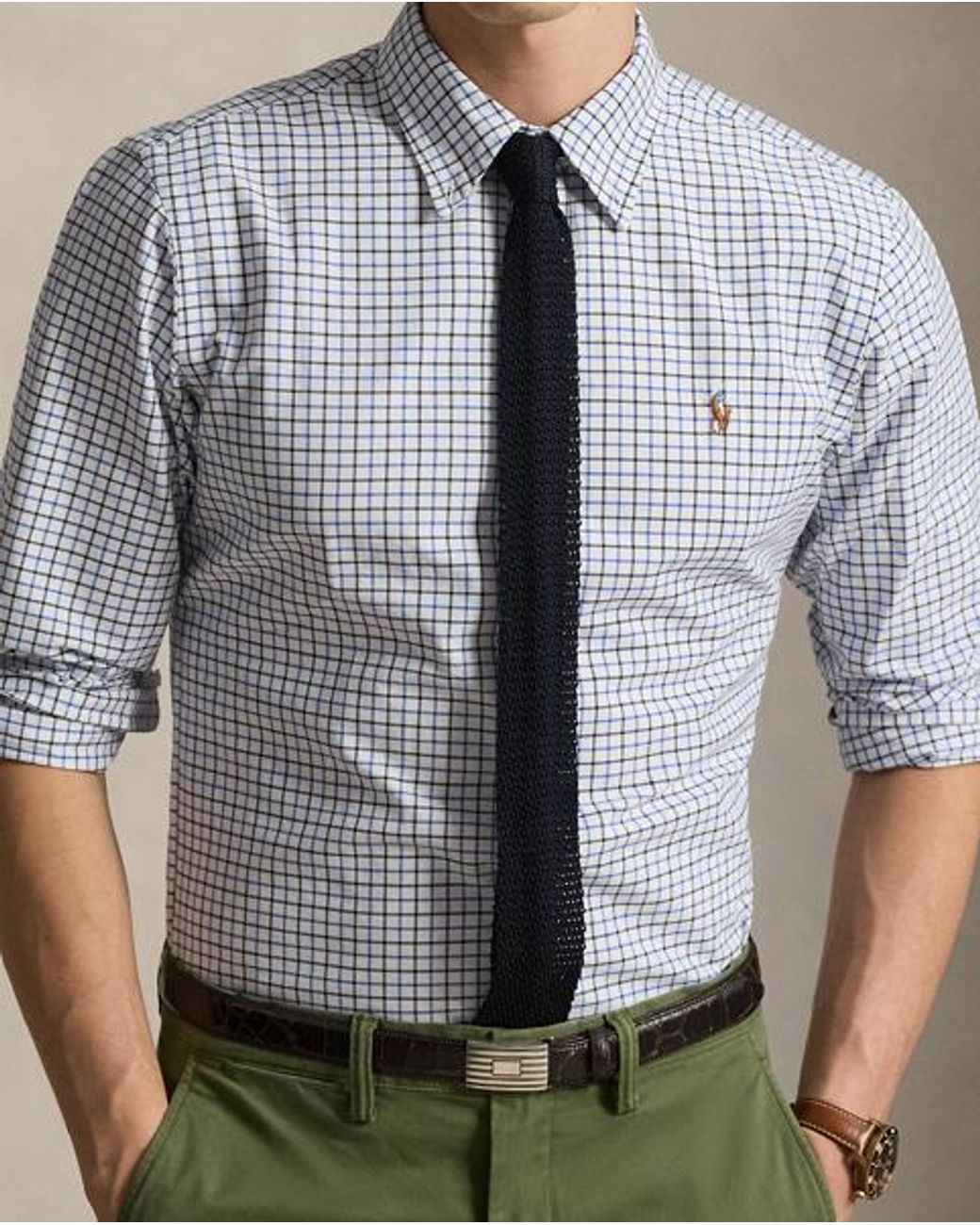 Polo Ralph Lauren Gray Custom Fit Tattersall Oxford Shirt for men