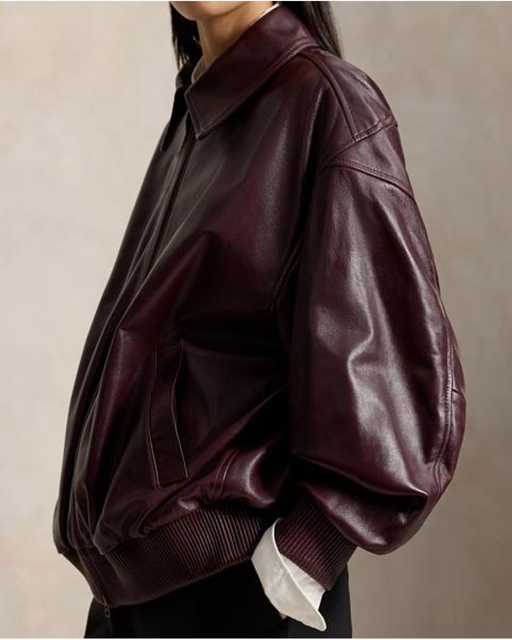 Polo Ralph Lauren Purple Leather Bubble Zip Jacket