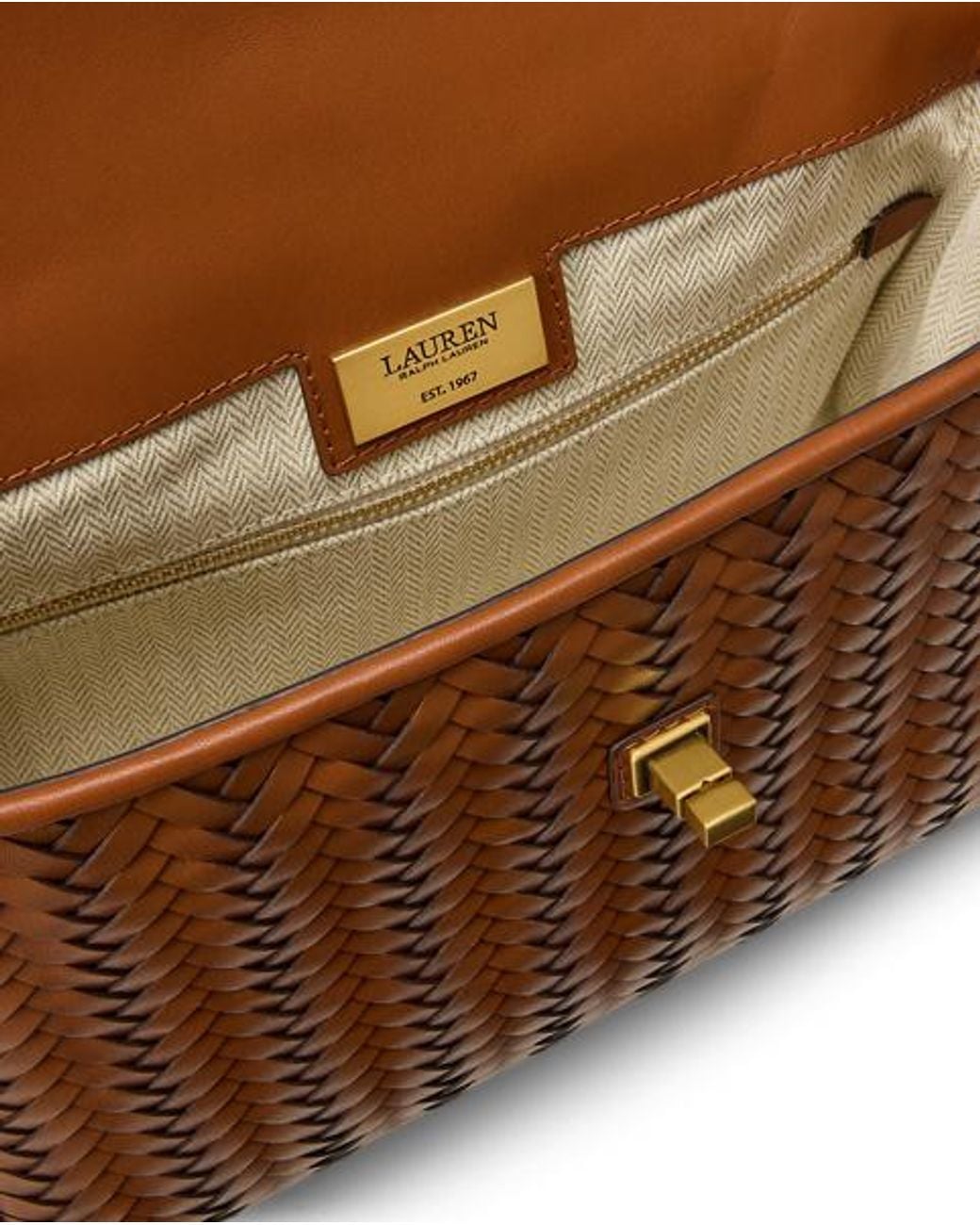 Ralph Lauren Blue Woven Leather Small Farrah Soft Satchel
