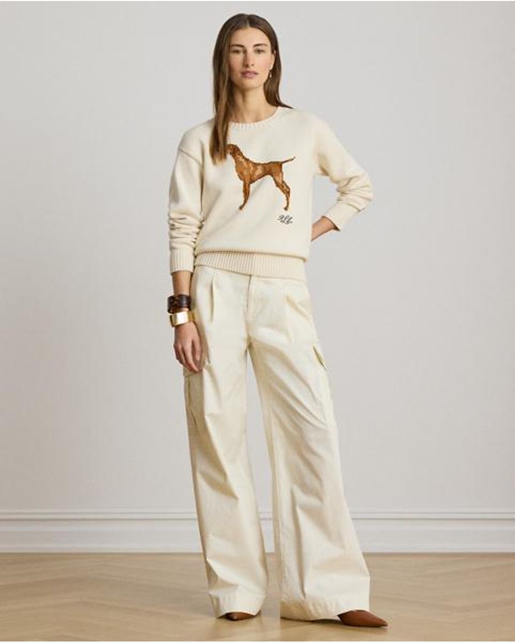 Ralph Lauren Natural Intarsia-Knit Vizsla Cotton Jumper