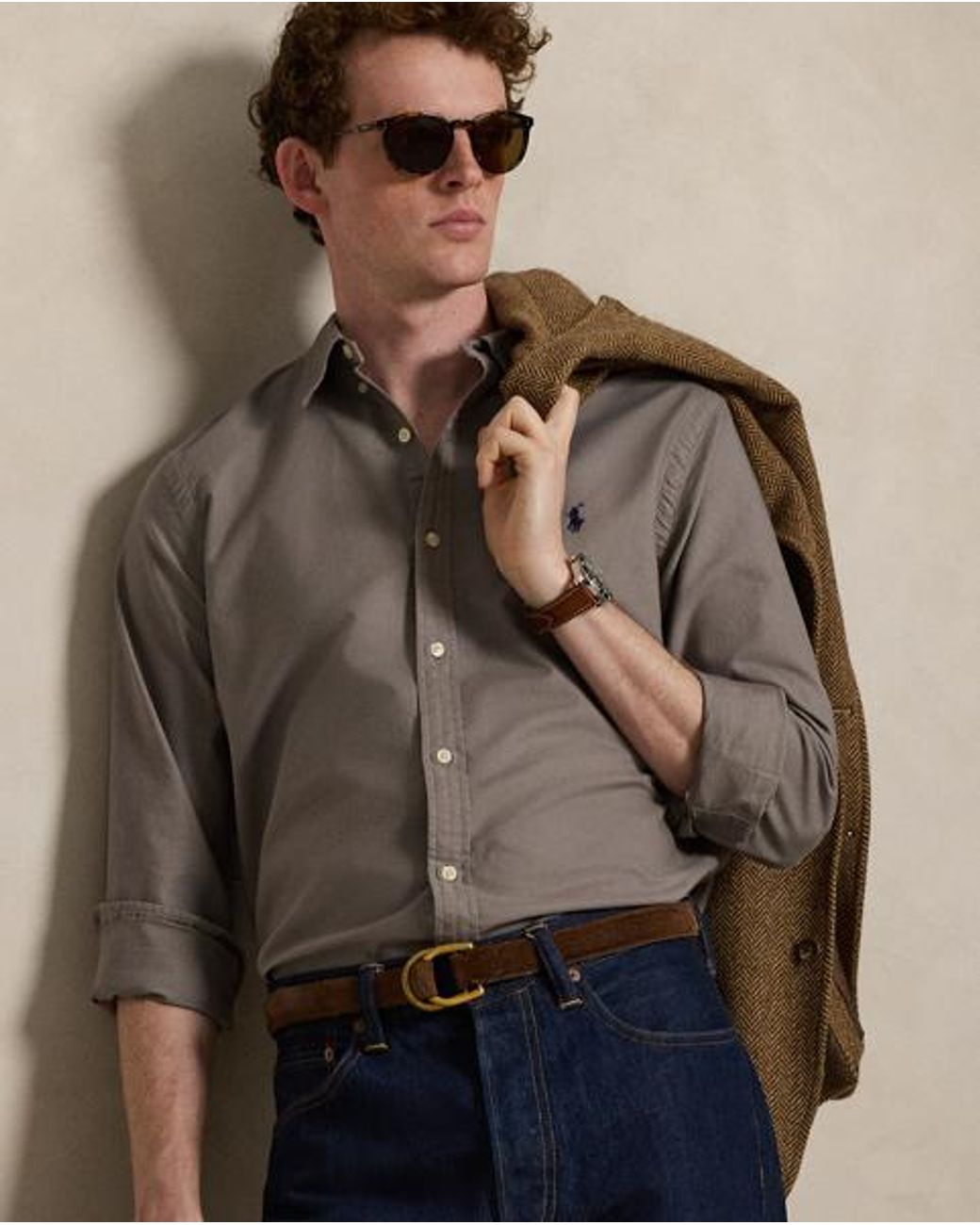 Polo Ralph Lauren Gray Slim Fit Garment-Dyed Oxford Shirt for men