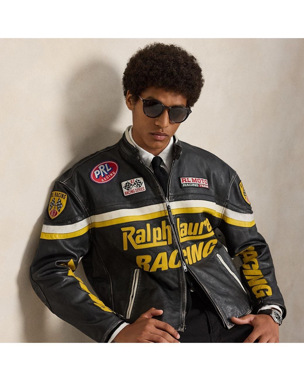 Polo Ralph Lauren Black Leather Racing Jacket for men