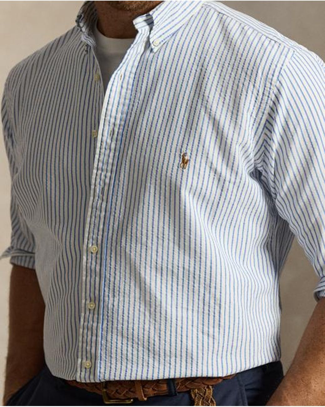 Ralph Lauren Blue Seersucker Oxford Shirt for men