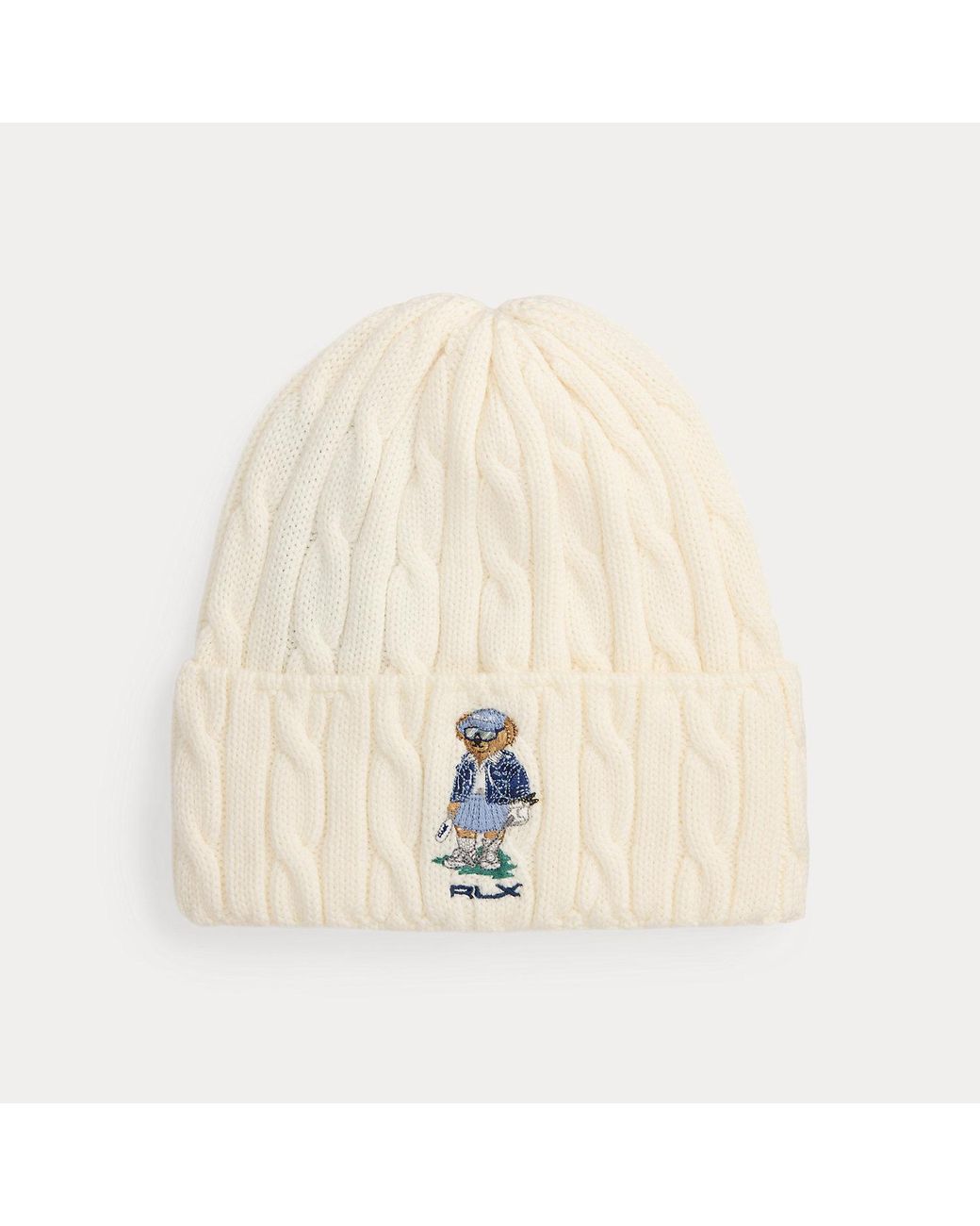 Ralph Lauren Natural Golf Polo Bear Cable-Knit Beanie
