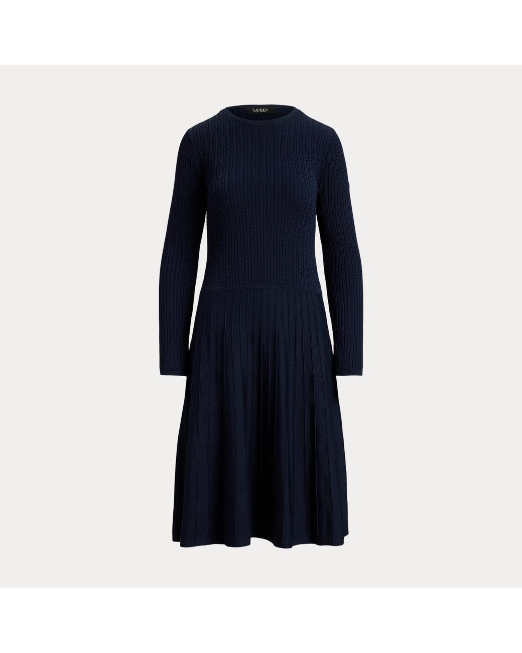 Ralph Lauren Blue Mini-Cable & Rib-Knit Long-Sleeve Dress
