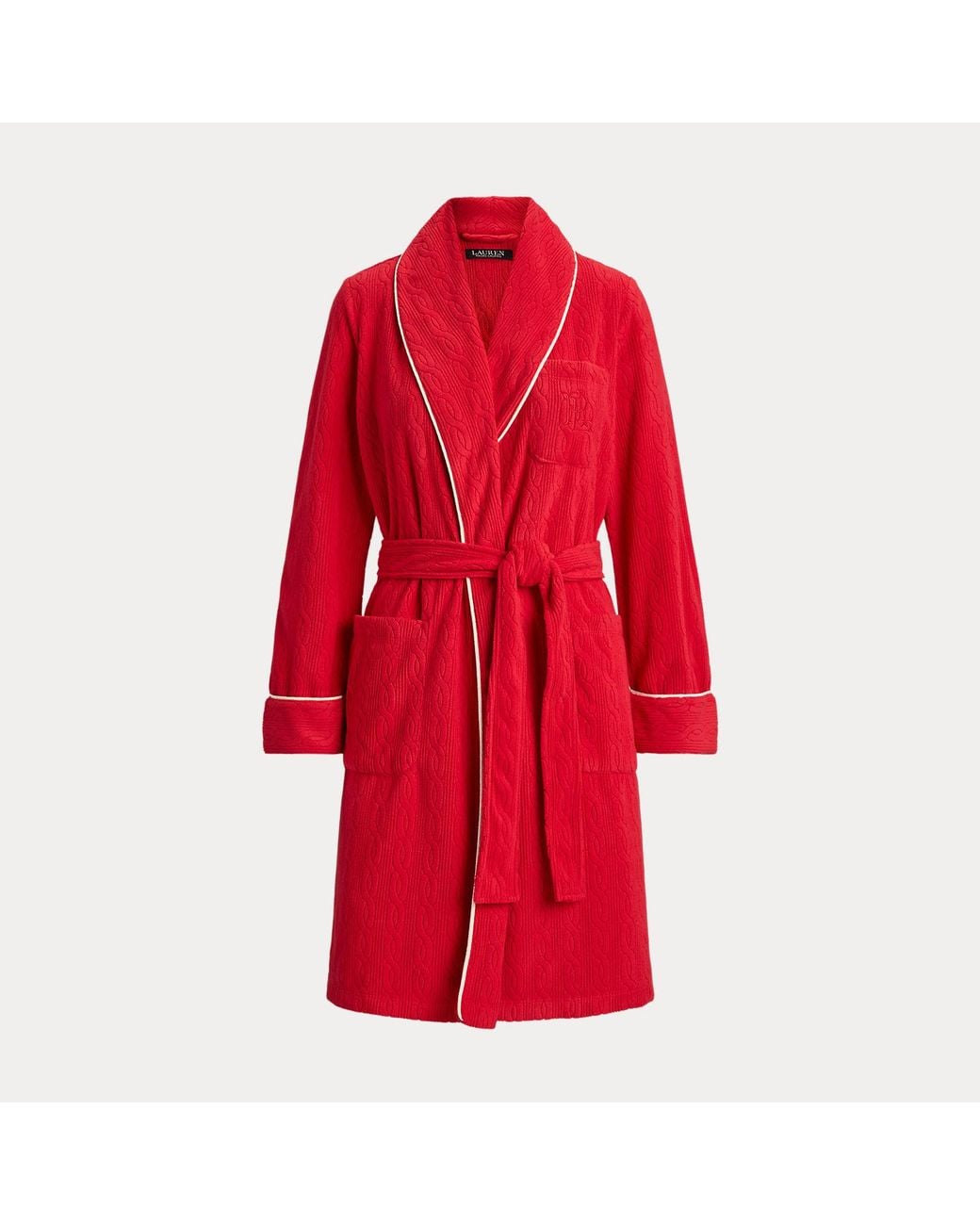 Ralph Lauren Red Cable Microfleece Shawl-Collar Robe