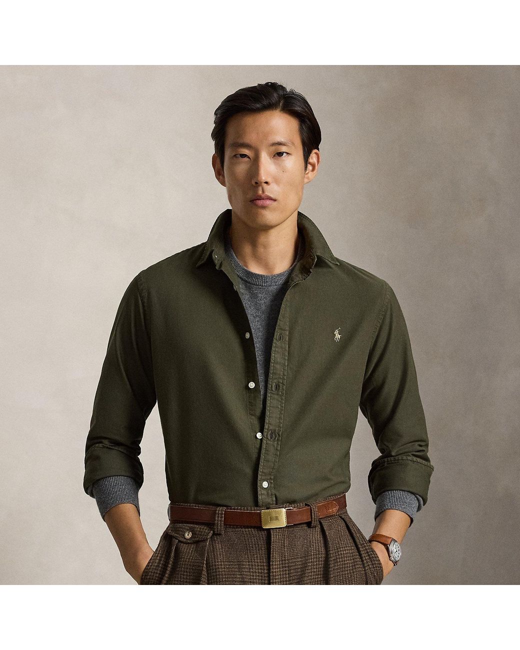 Polo Ralph Lauren Green Slim Fit Garment-dyed Oxford Shirt for men