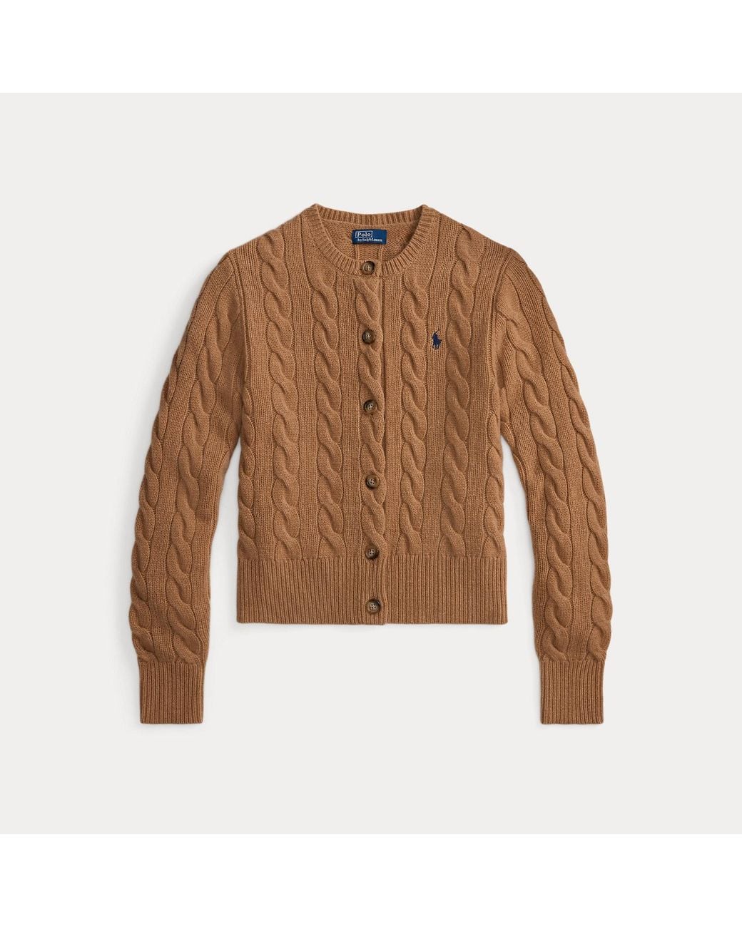Polo Ralph Lauren Brown Cable-Knit Wool-Cashmere Cardigan