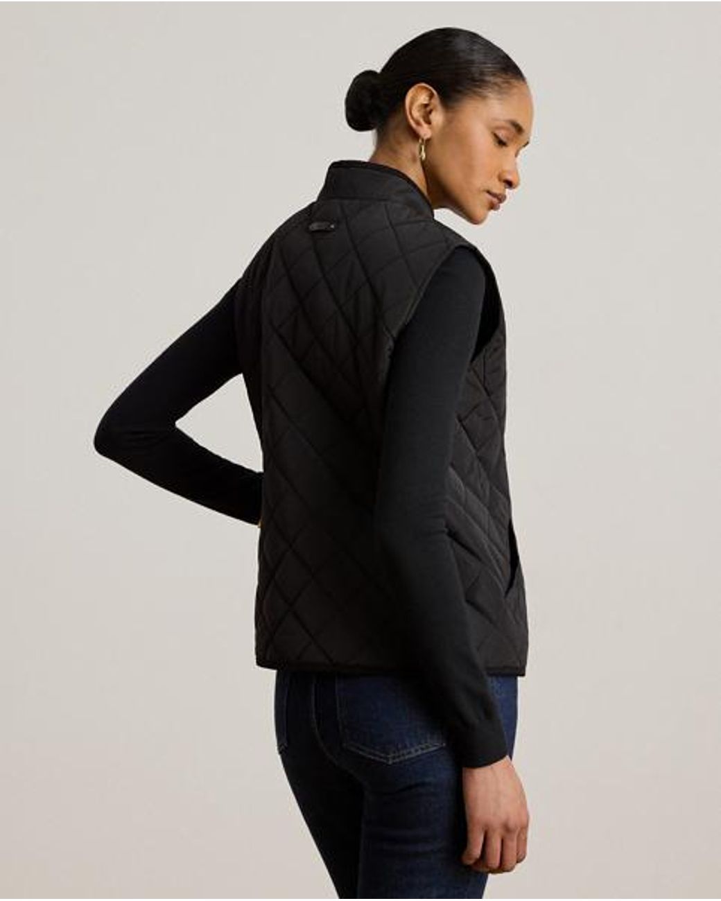 Ralph Lauren Black Crest-Patch Corduroy-Trim Quilted Gilet