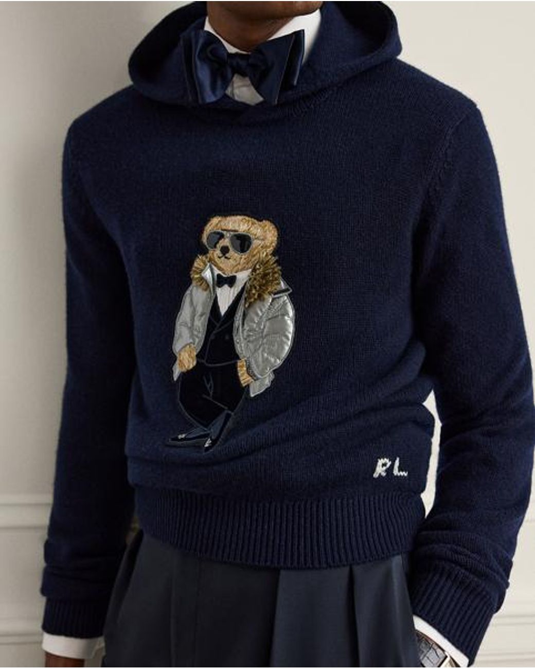 Ralph Lauren Blue Polo Bear Cashmere Hooded Jumper for men