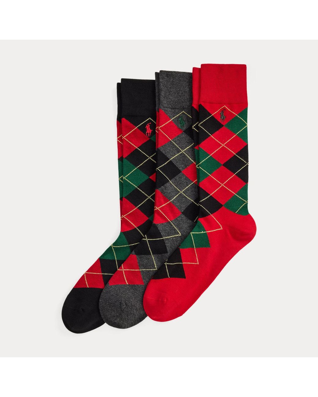Ralph Lauren Red Argyle Cotton-Blend Trouser Sock 3-Pack for men