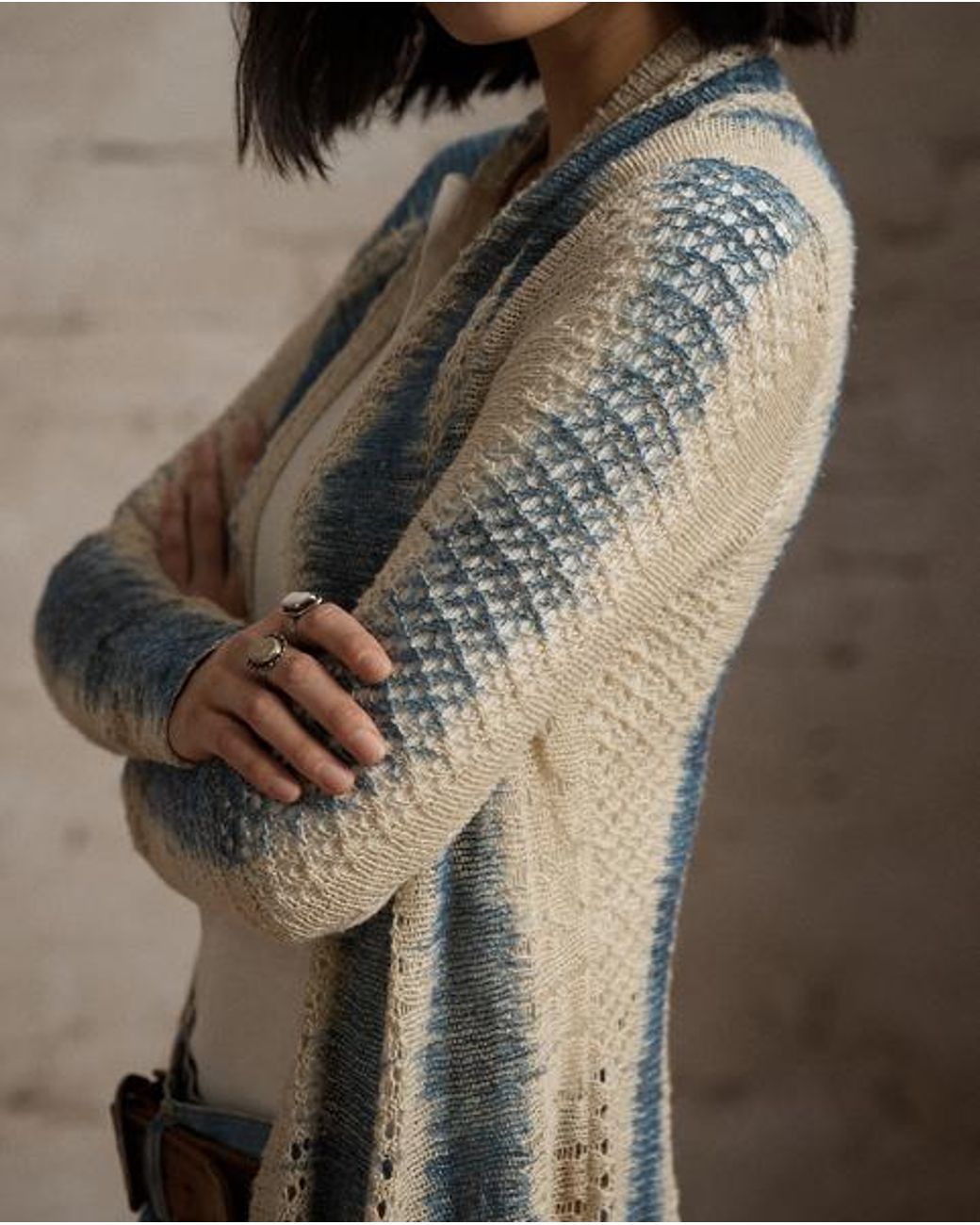 RRL Blue Linen-Silk Pointelle Duster Cardigan