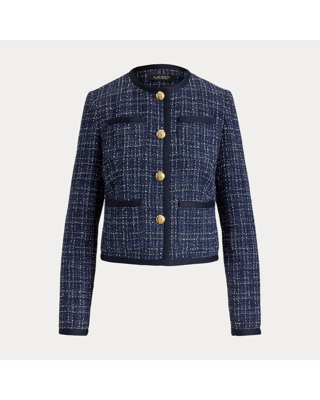 Ralph Lauren Blue Bouclé Cropped Jacket