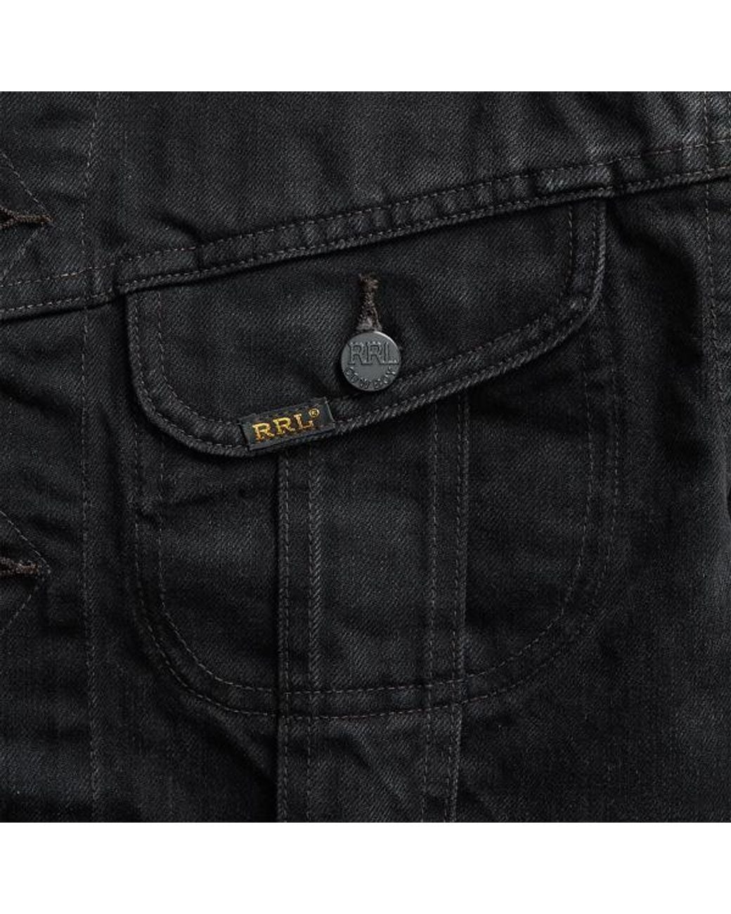 RRL Worn-in Black Denim Trucker Jacket for men