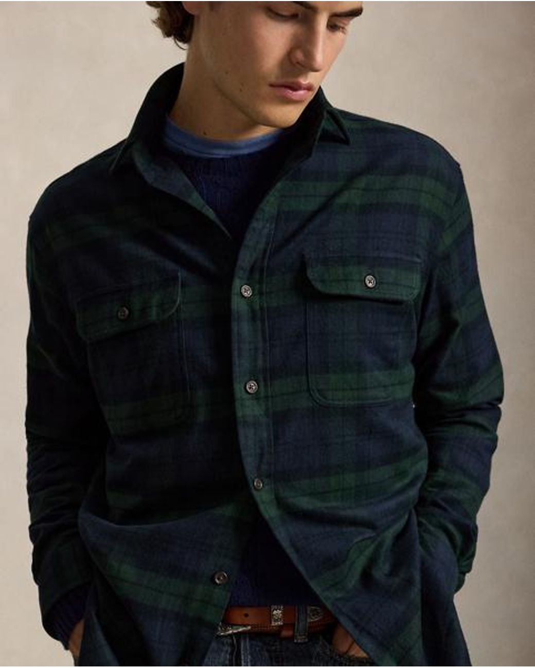 Polo Ralph Lauren Blue Classic Fit Plaid Flannel Workshirt for men