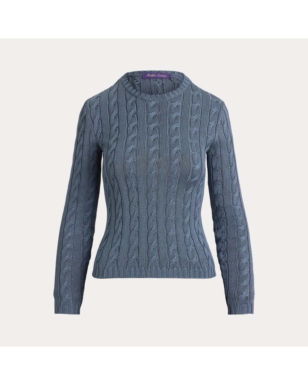 Ralph Lauren Blue Cable-Knit Silk-Blend Crewneck Jumper