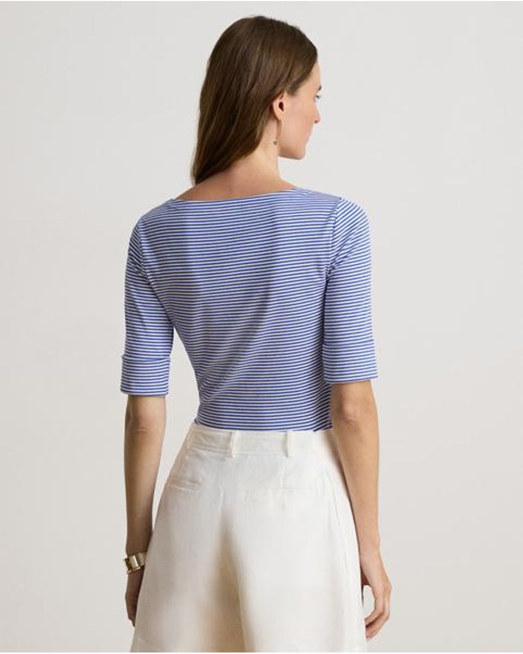 Ralph Lauren Blue Striped Stretch Cotton Boatneck T-Shirt