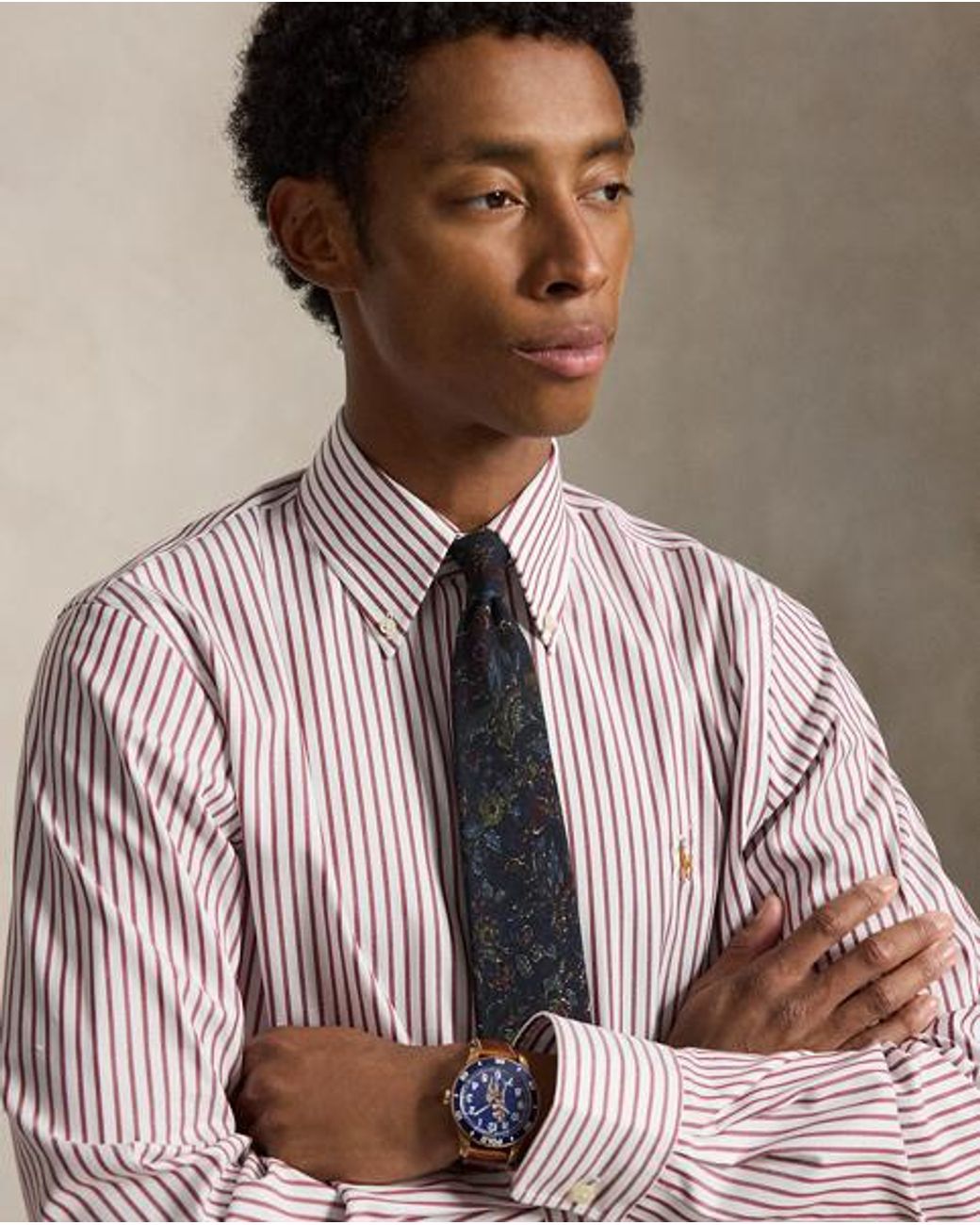 Polo Ralph Lauren Gray Custom Fit Striped Pinpoint Oxford Shirt for men