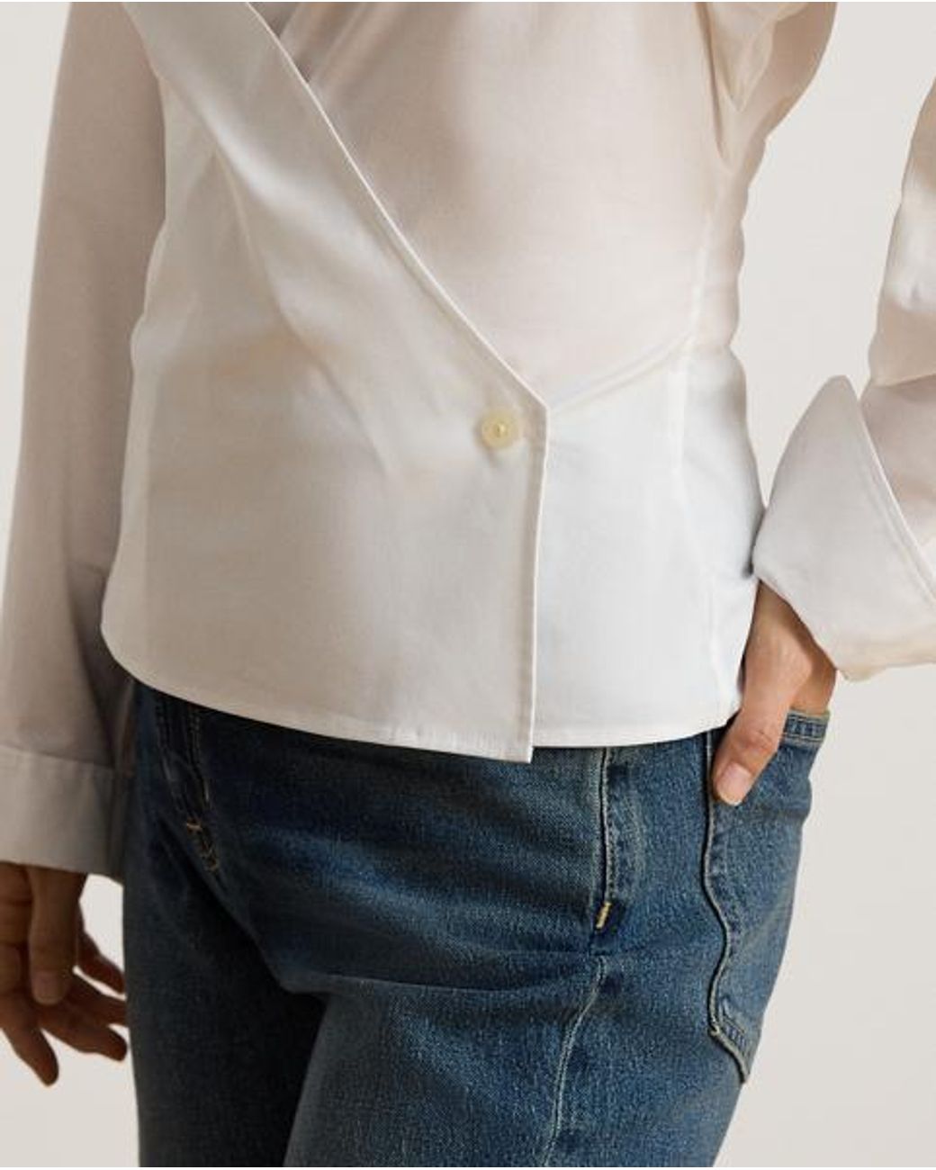 Ralph Lauren White Stretch-Cotton-Blend Wrap Shirt