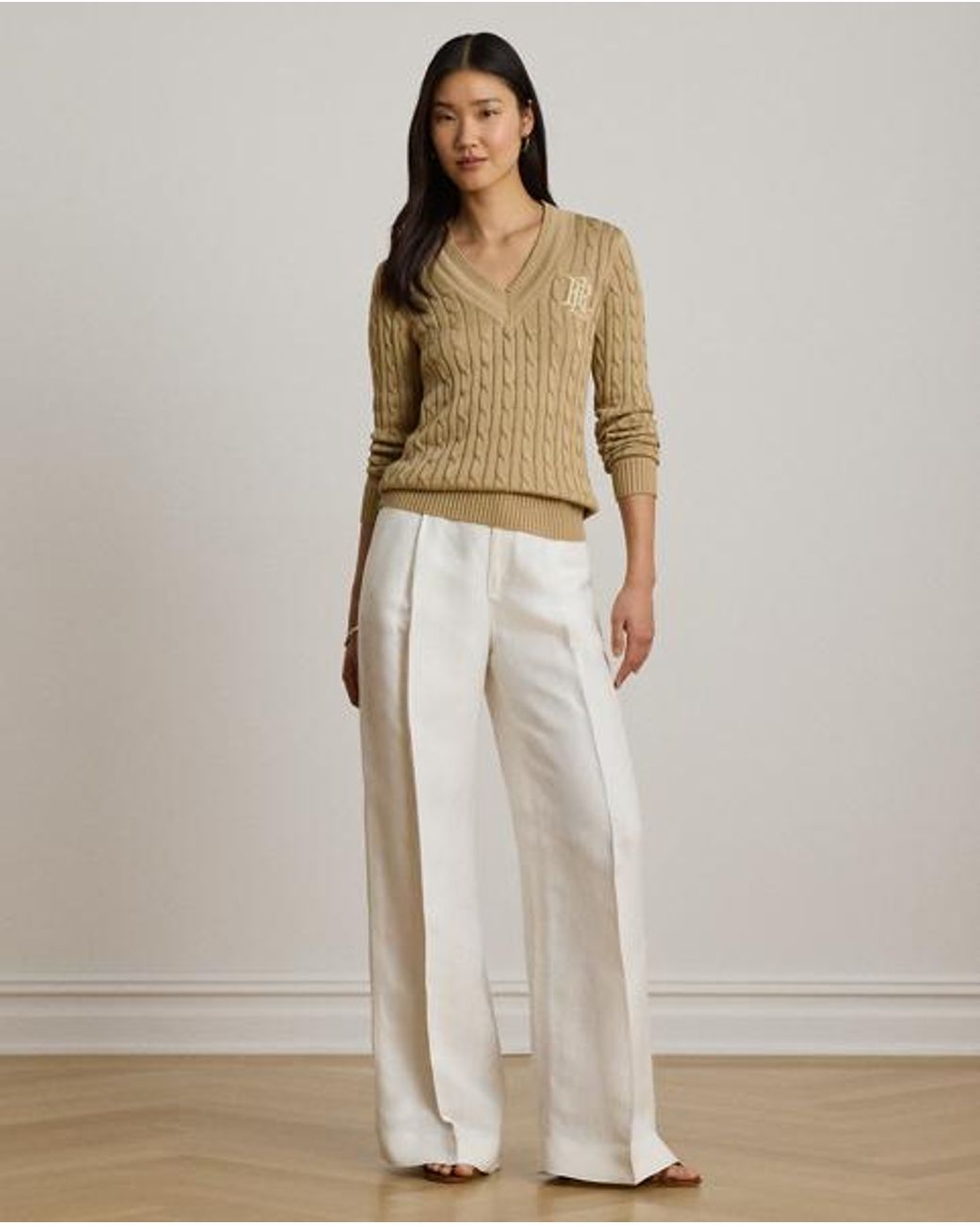 Ralph Lauren Brown Cable-Knit Cricket Jumper