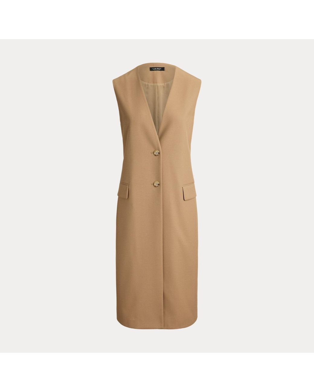 Ralph Lauren Brown Wool-Blend Twill Longline Vest