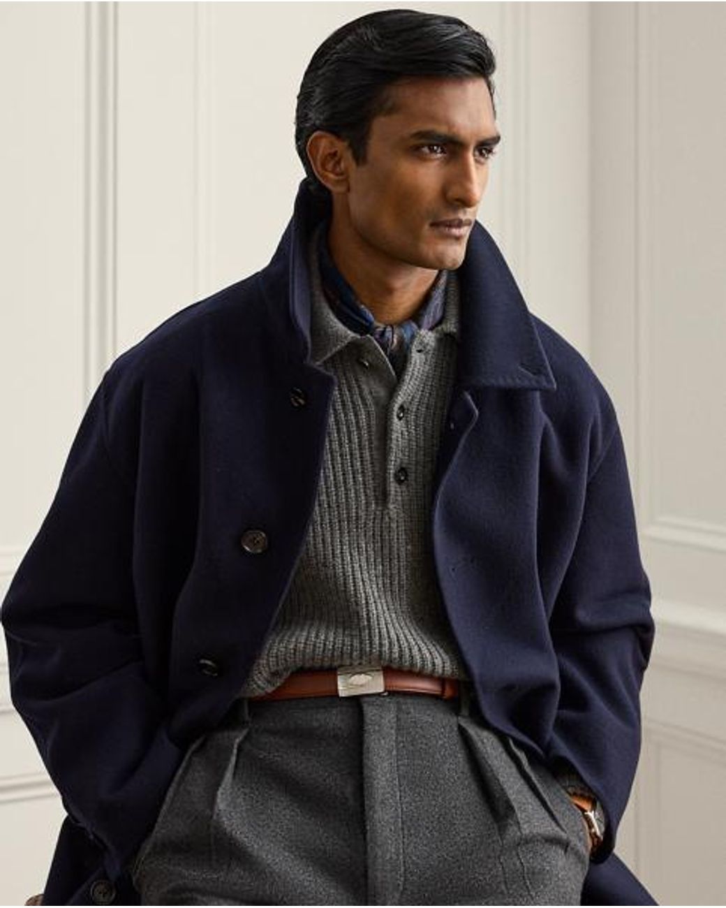 Ralph Lauren Gray Ralph Lauren Textured Cashmere Polo-Collar Sweater for men