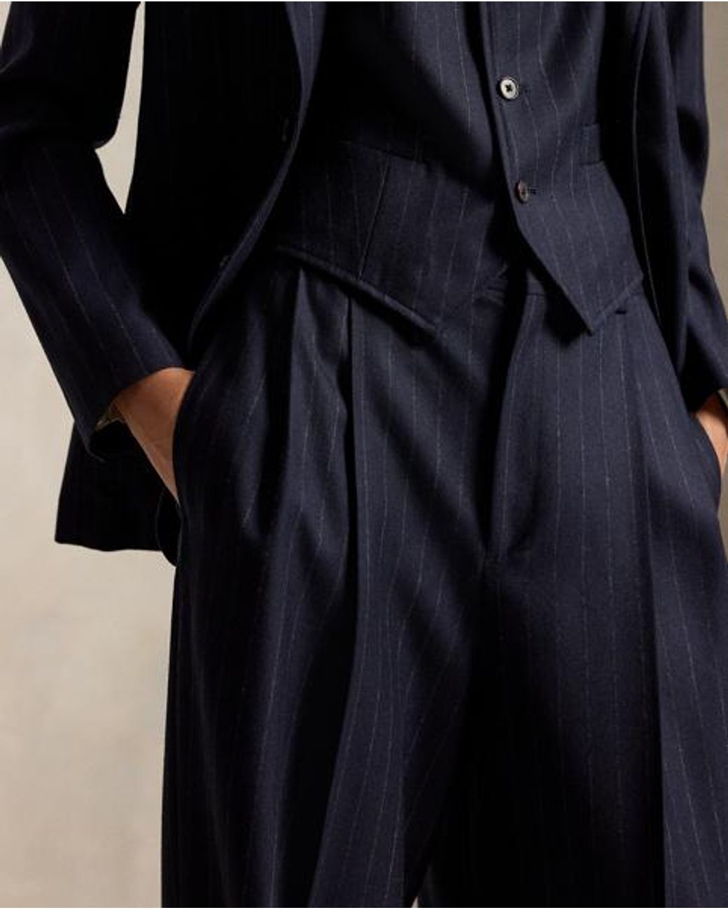 Ralph Lauren Blue Bacall Pinstripe Wool Trouser