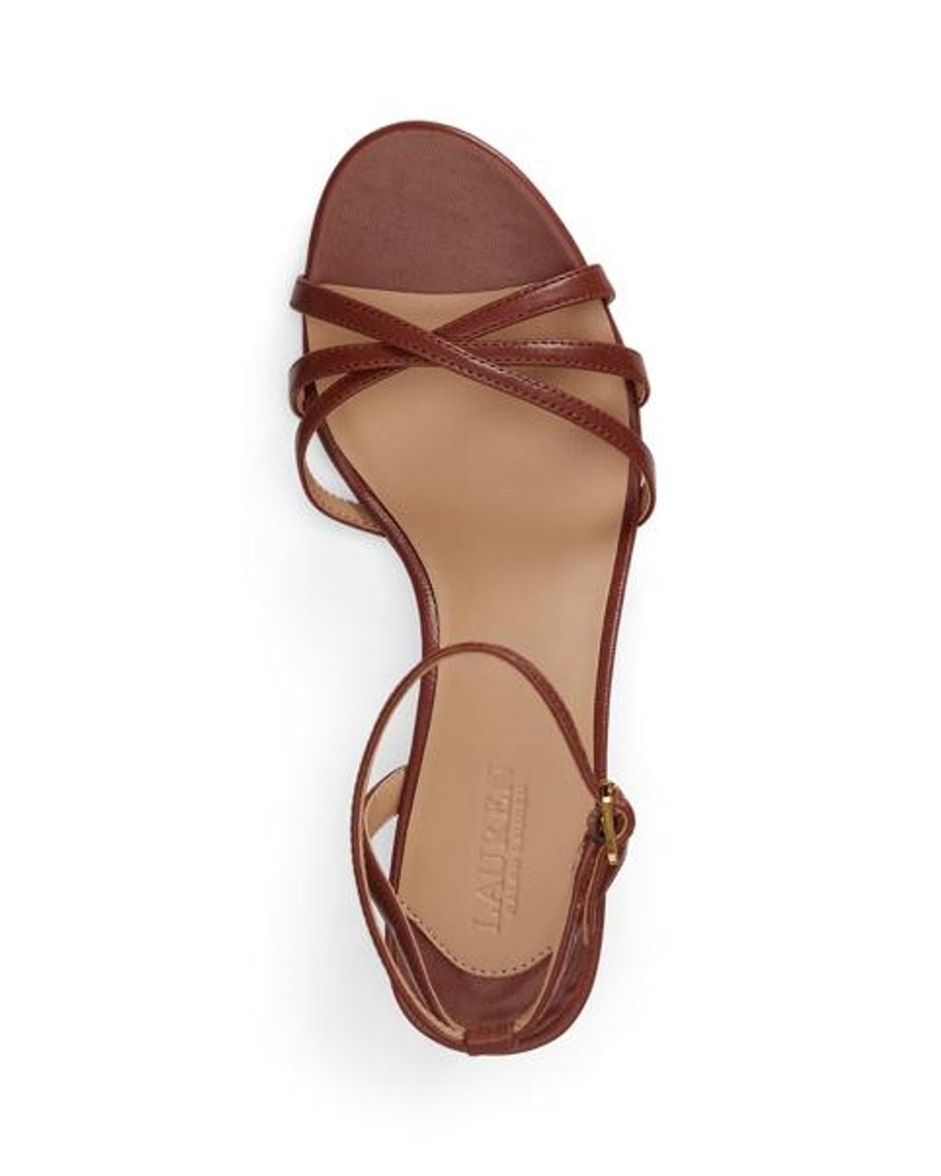Ralph Lauren Pink Kendyl Kitten-Heel Glazed Leather Sandal