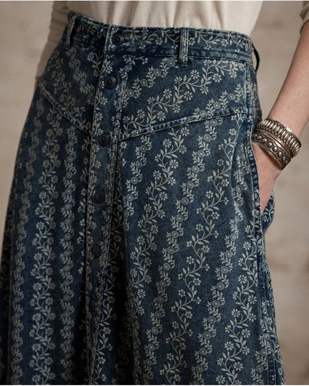 RRL Gray Floral-Print Jersey Skirt