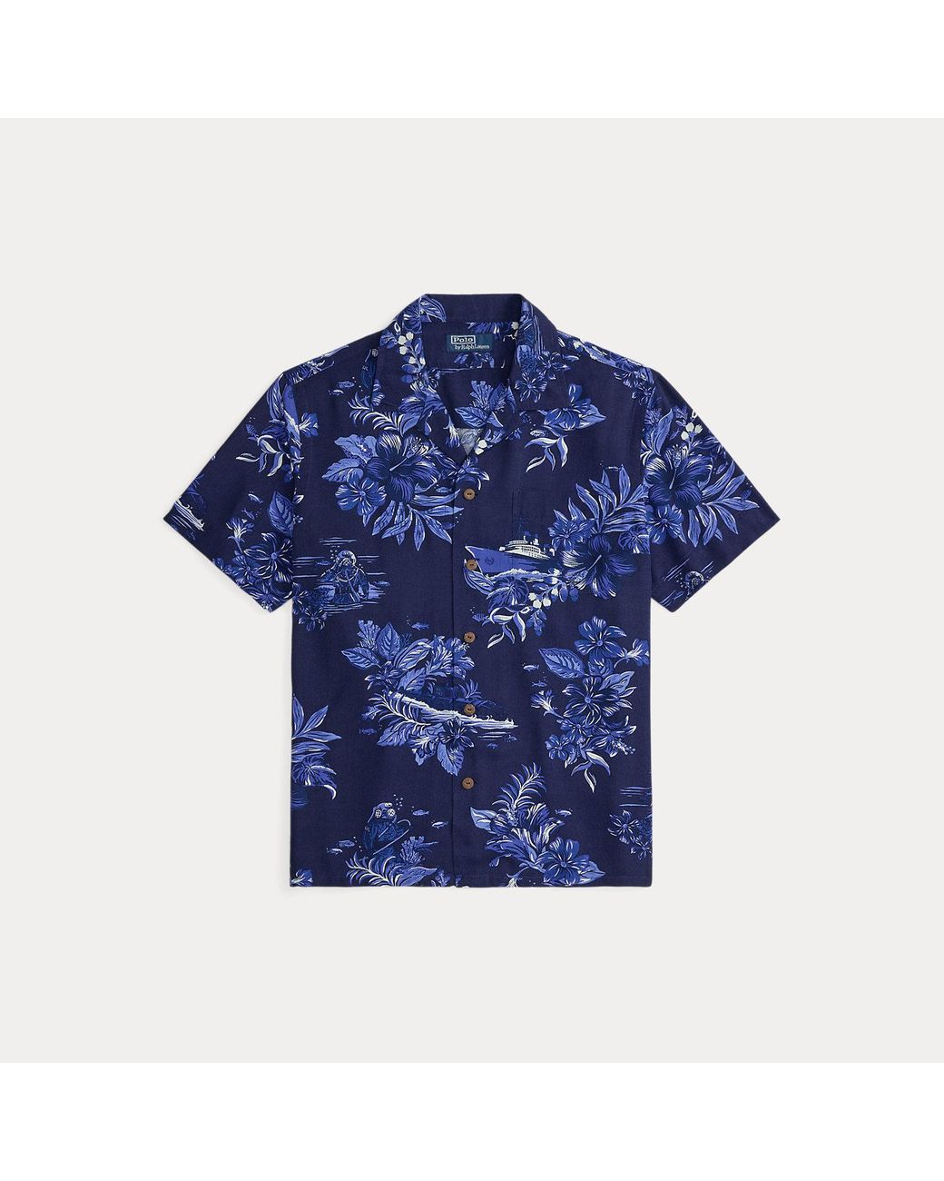 Polo Ralph Lauren Blue Classic Fit Tropical-Print Camp Shirt for men