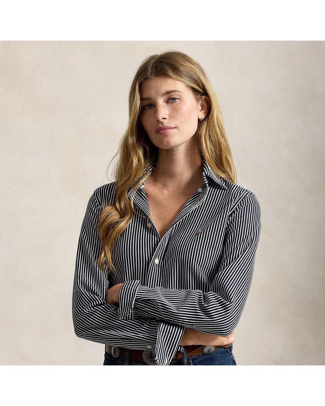 Polo Ralph Lauren Blue Striped Knit Oxford Cotton Shirt