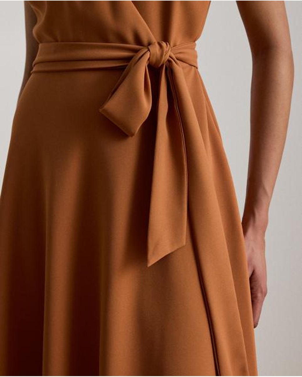 Ralph Lauren Brown Belted Georgette Surplice Dress