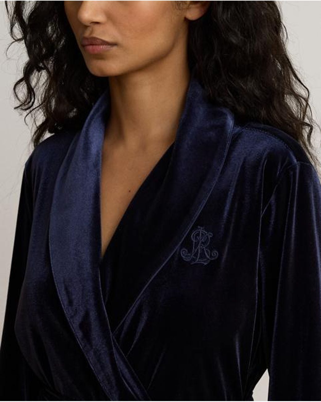 Ralph Lauren Blue Velvet Long Shawl-Collar Robe