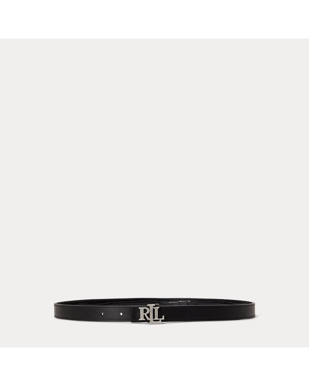 Ralph Lauren Black Logo Reversible Embossed Skinny Belt