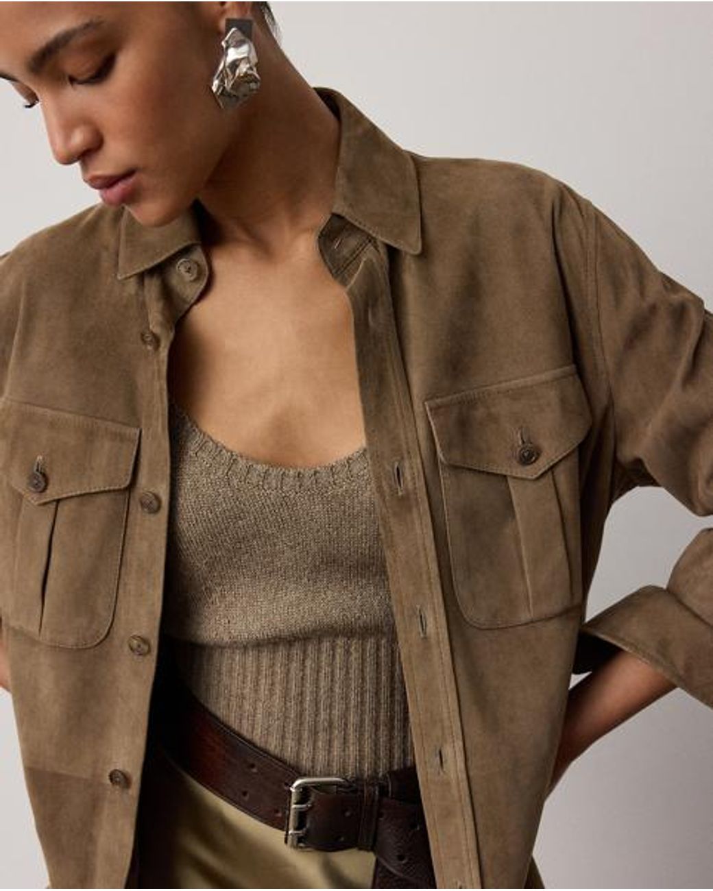 Ralph Lauren Brown Landry Lamb-Suede Shirt