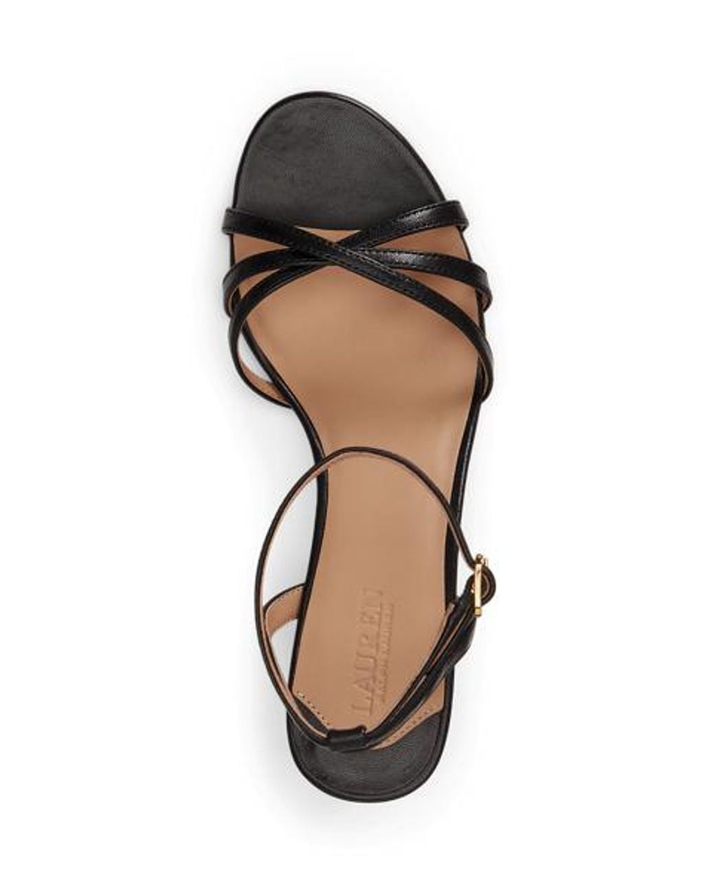 Ralph Lauren Black Kendyl Kitten-Heel Glazed Leather Sandal