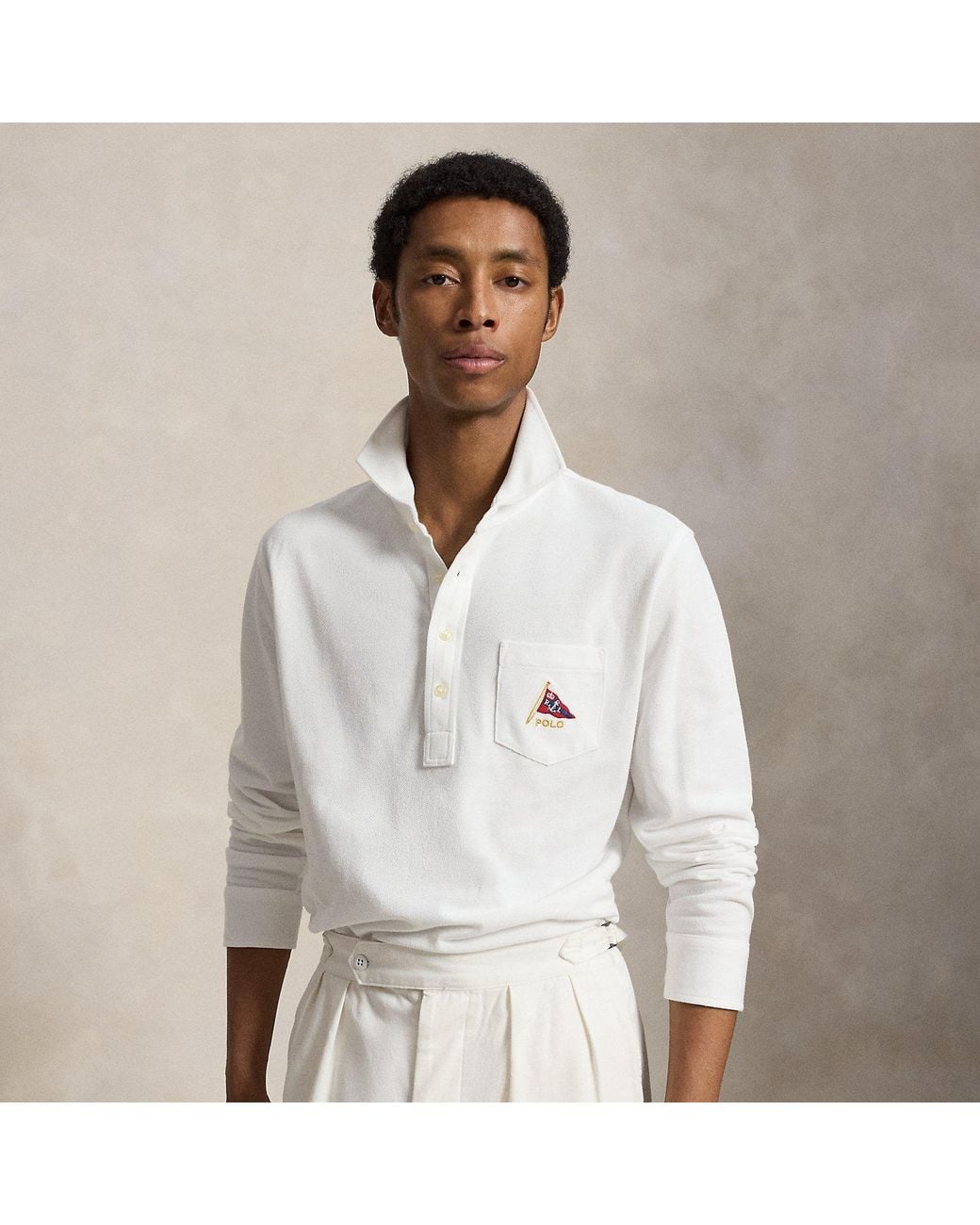 Polo Ralph Lauren White Classic Fit Embroidered Mesh Polo Shirt for men