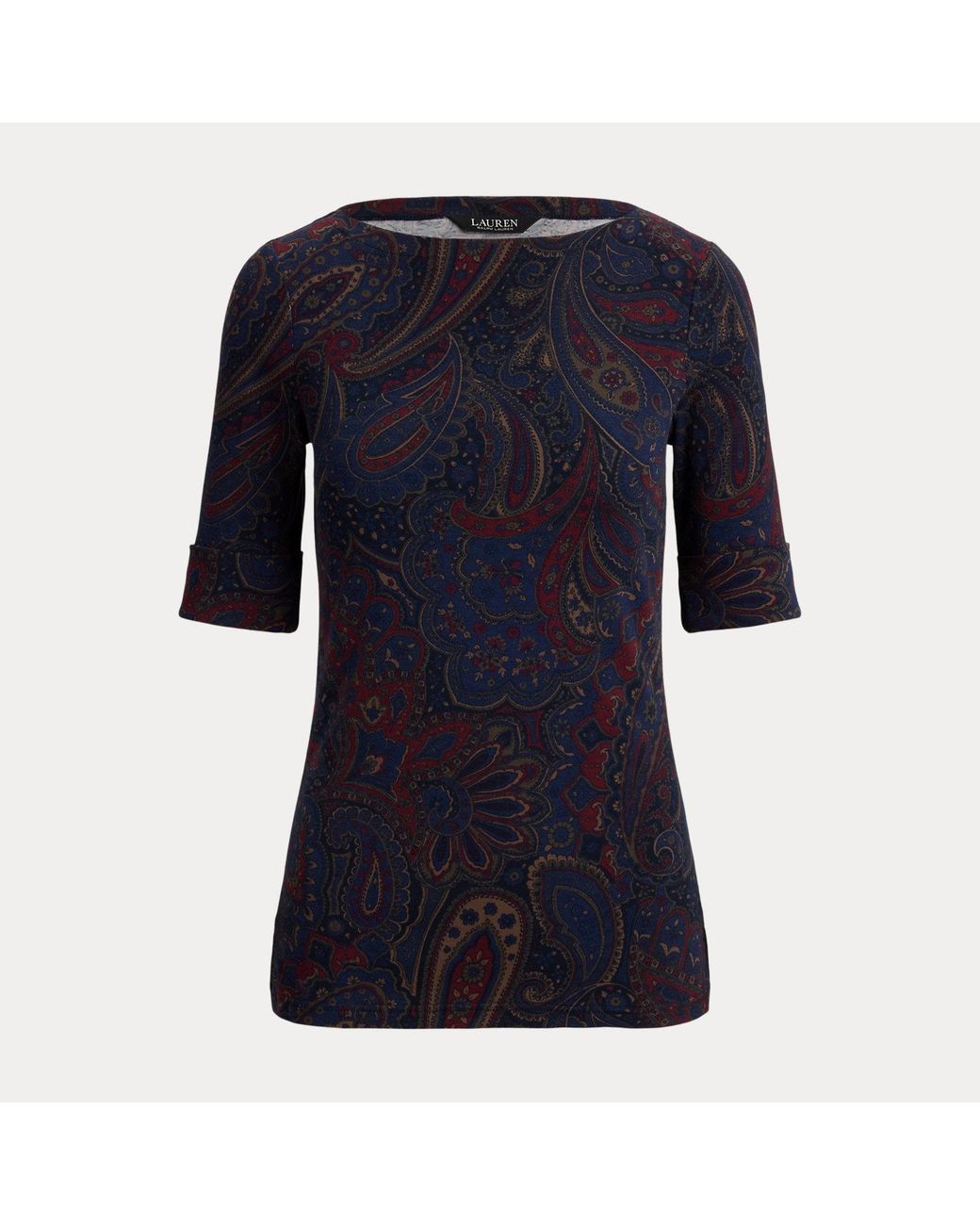 Ralph Lauren Black Paisley Stretch Cotton Boatneck T-Shirt