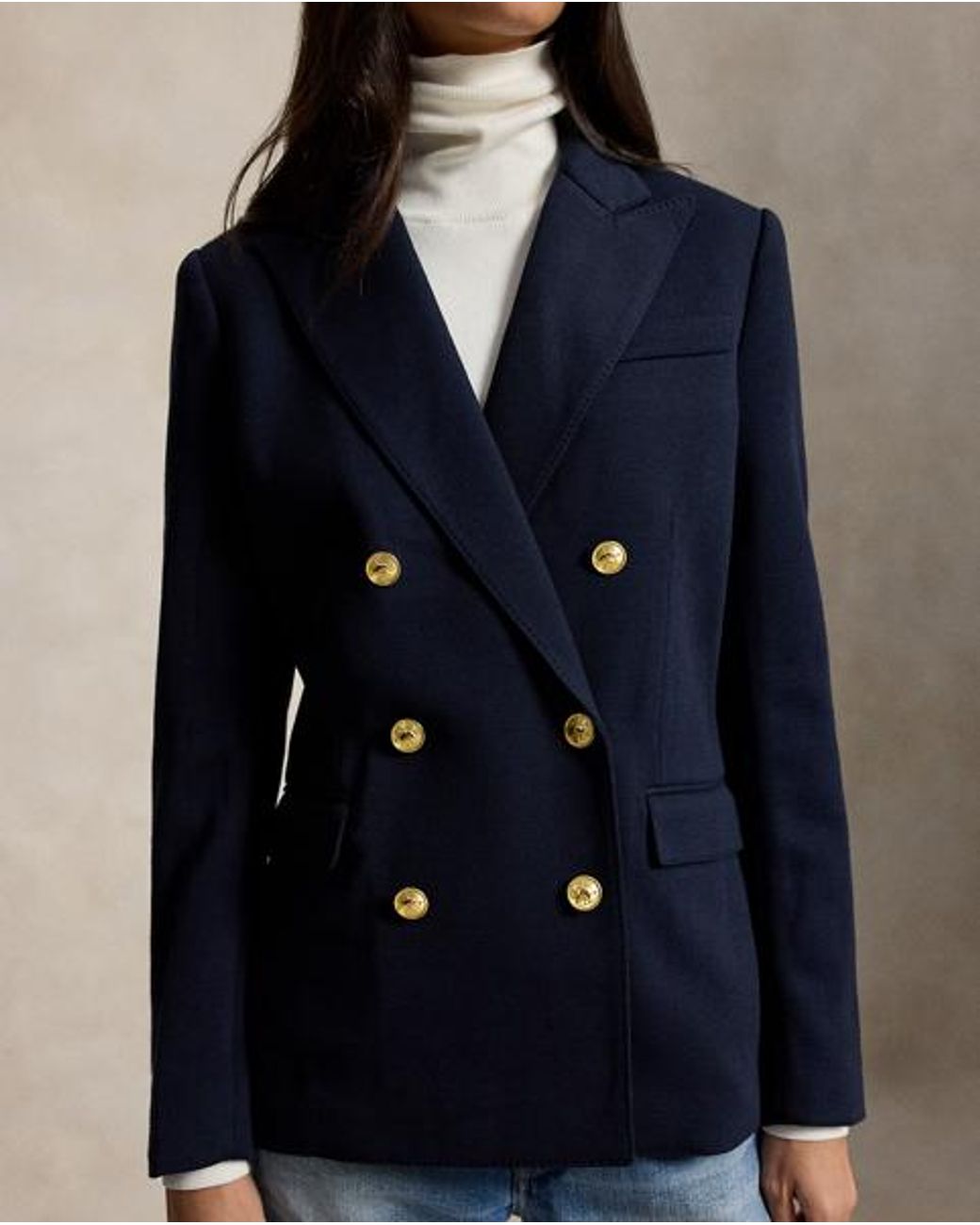 Polo Ralph Lauren Blue Double-Breasted Knit Blazer