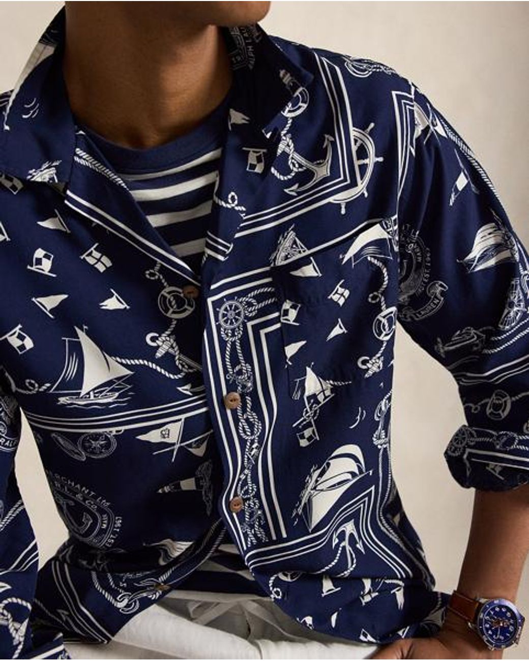 Polo Ralph Lauren Blue Classic Fit Nautical Bandanna Shirt for men