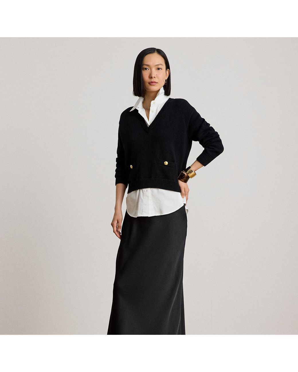 Ralph Lauren Black Satin Charmeuse Maxiskirt