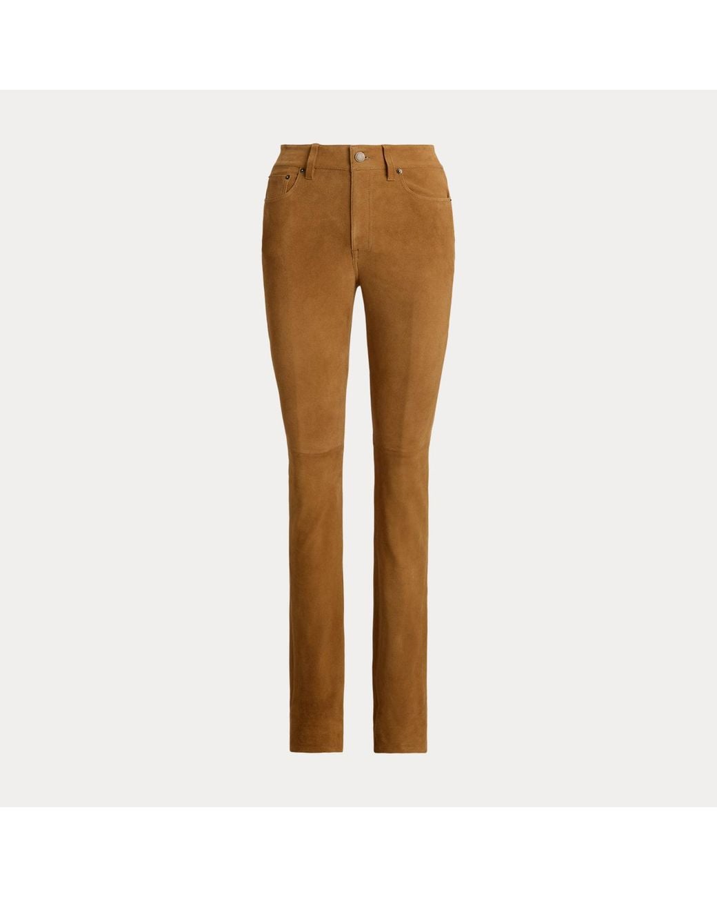 Ralph Lauren Natural High-Rise Suede Slim Straight Pant