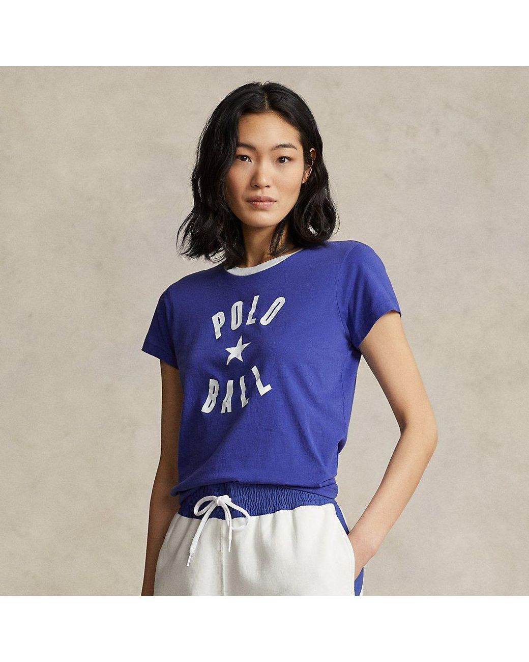 Polo Ralph Lauren Polo Ball Cotton Jersey Ringer Tee in Blue | Lyst