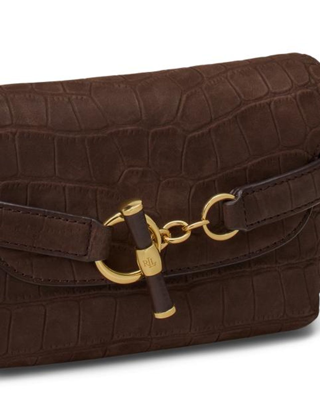 Ralph Lauren Black Croc-Embossed Small Blaike Crossbody Bag