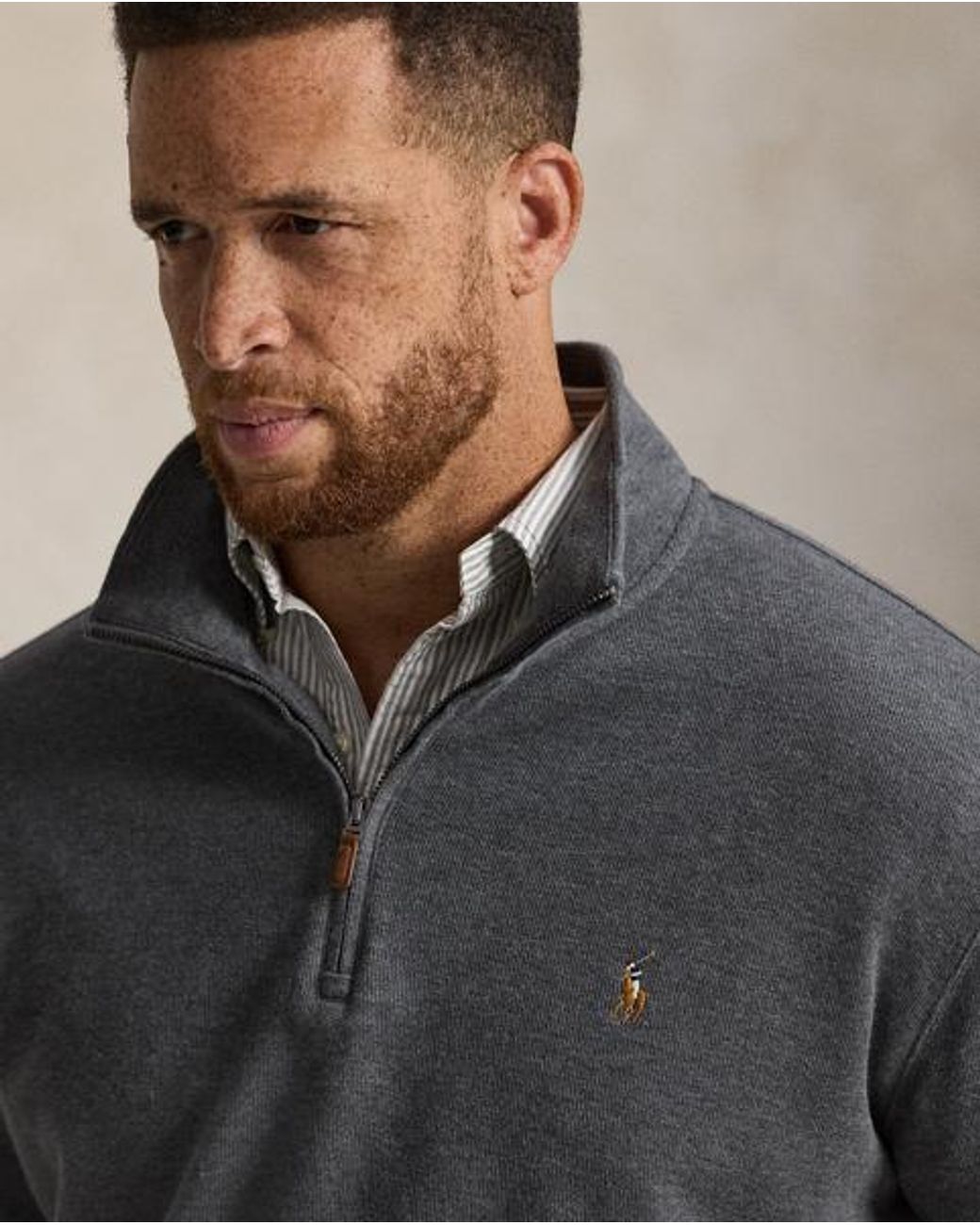 Ralph Lauren Gray Estate-Rib Quarter-Zip Pullover for men