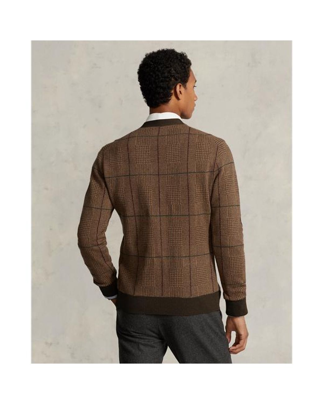Ralph Lauren Glen Plaid Wool Cardigan in Brown for Men | Lyst UK
